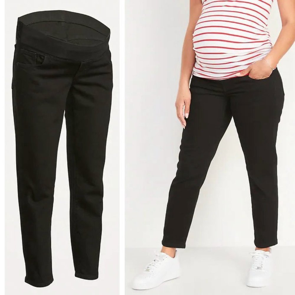 Old Navy Womens Maternity Front Low Panel O.G. Straight  Black Stretch Jeans NWT